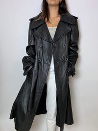 Trenchcoat en cuir noir long vintage M