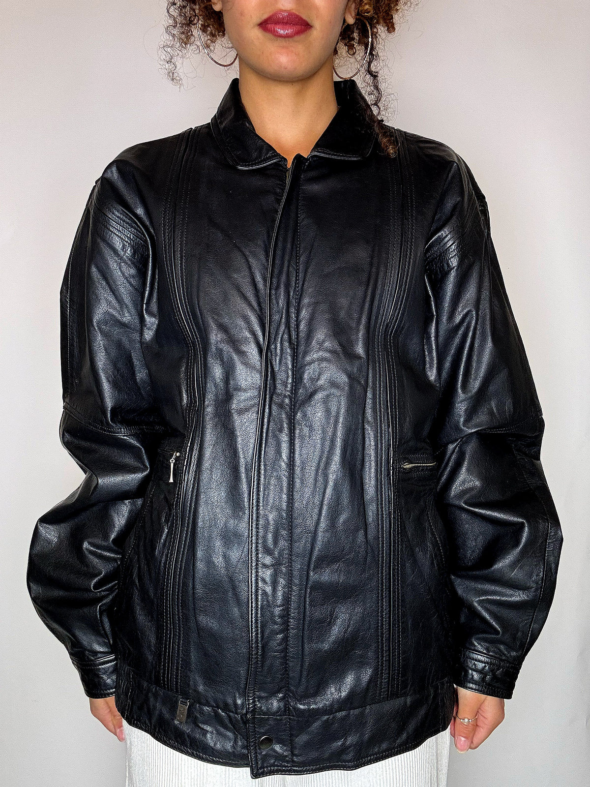 Vintage M/L schwarze Lederjacke