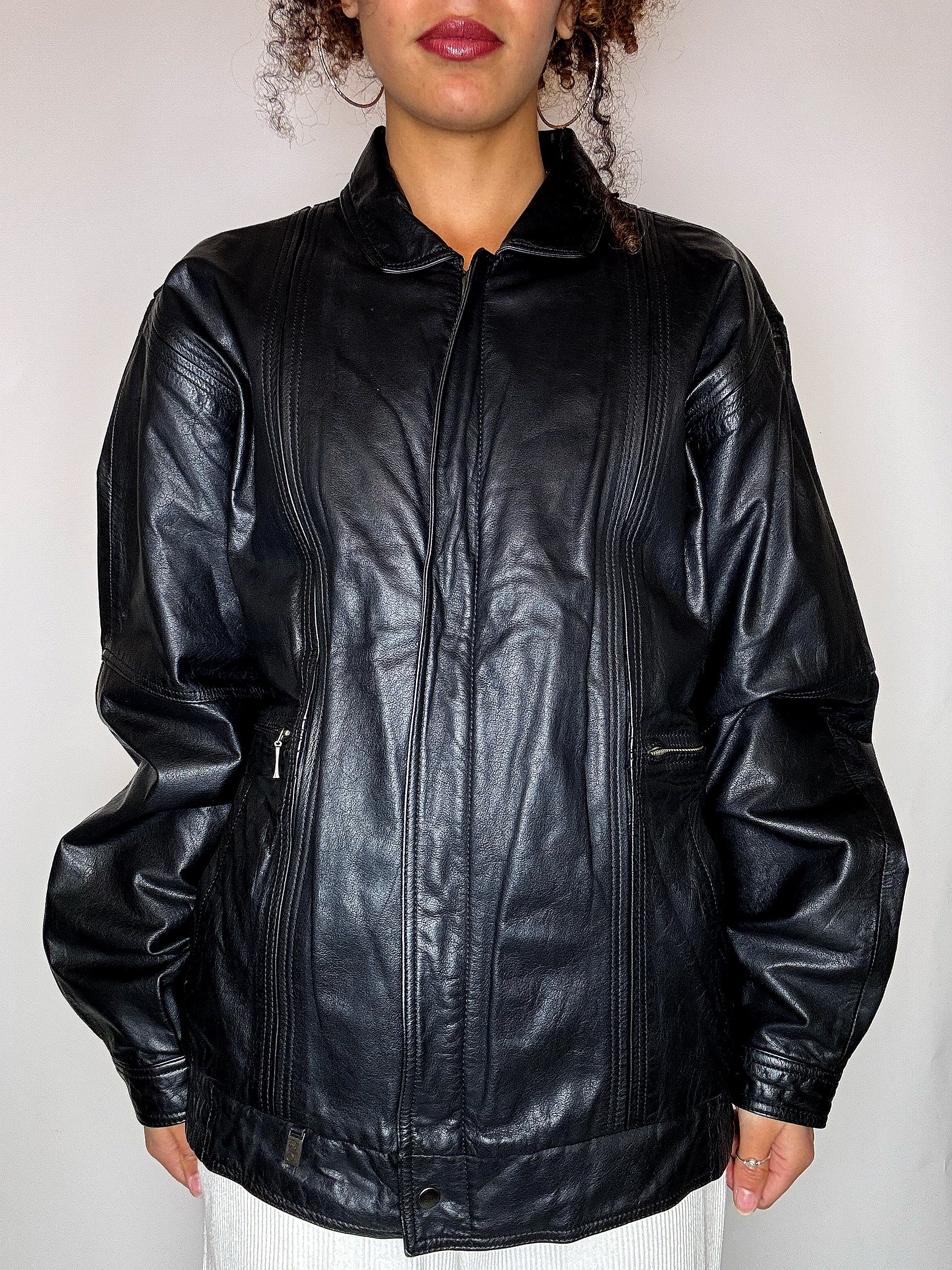 Vintage M/L schwarze Lederjacke