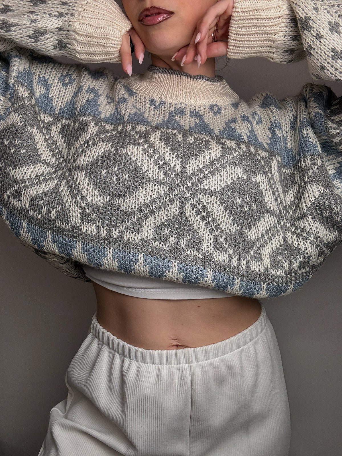 Vintage L-pattern knit crew neck sweater