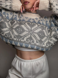 Vintage L-pattern knit crew neck sweater