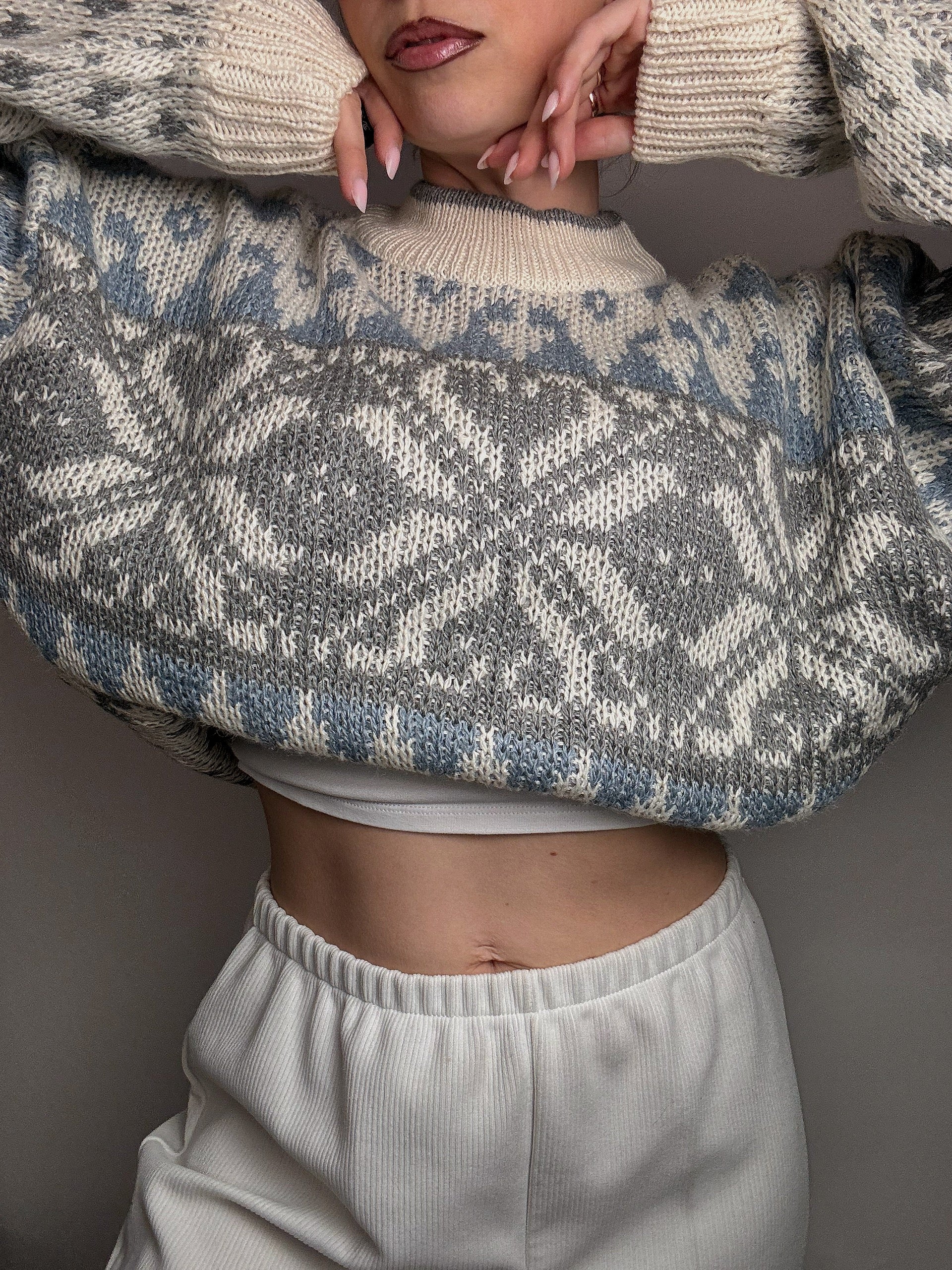 Vintage L-pattern knit crew neck sweater