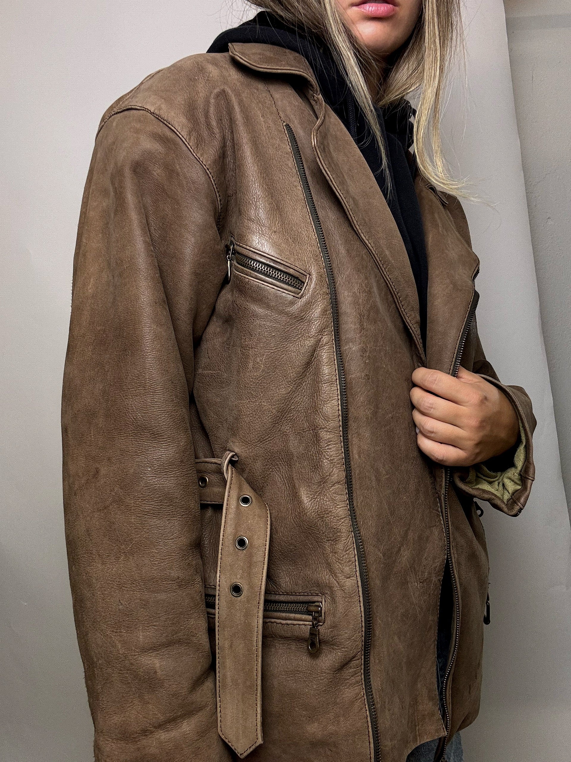 Perfecto en cuir brun/taupe L vintage