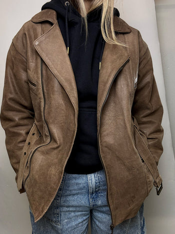 Perfecto en cuir brun/taupe L vintage