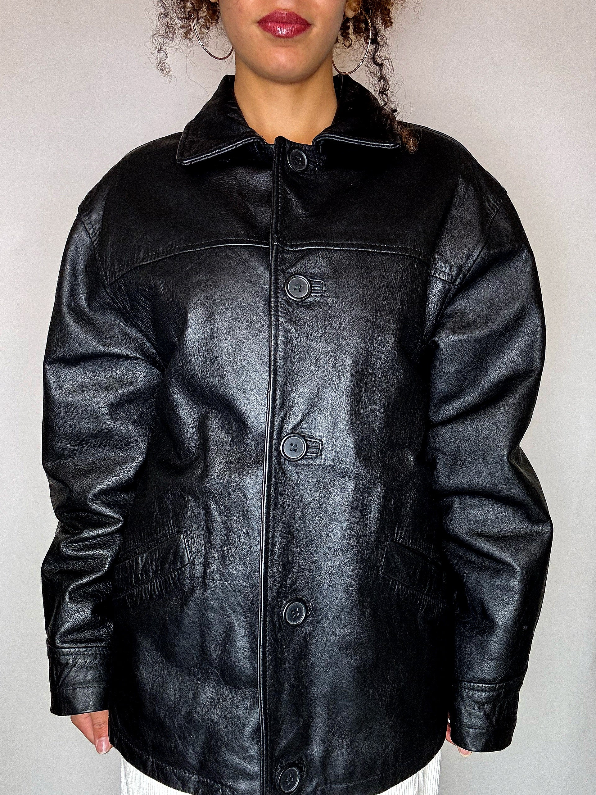 Vintage black leather lined straight jacket M/L