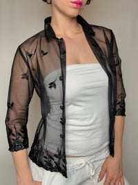 Transparente schwarze Vintage-Bluse Gr. S