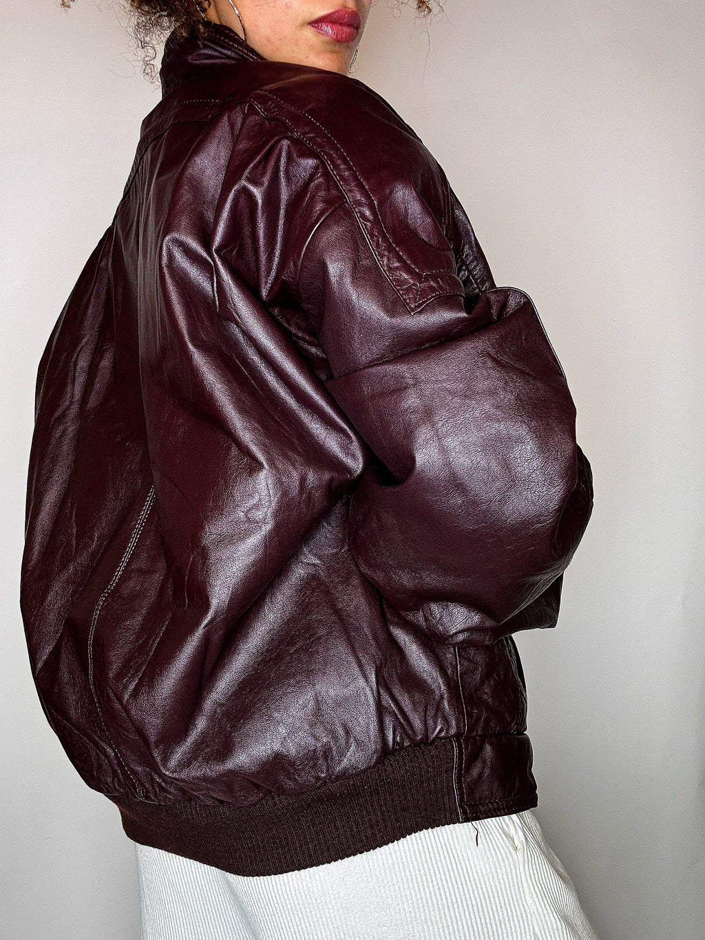 Vintage-Lederjacke in Burgunderrot, Größe L/XL