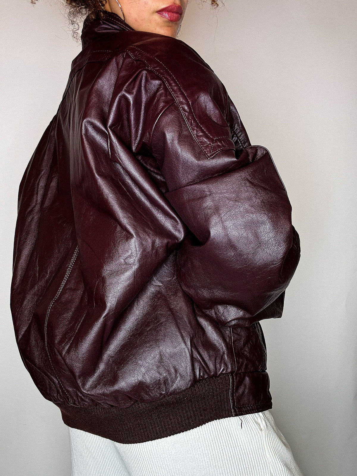 Vintage-Lederjacke in Burgunderrot, Größe L/XL