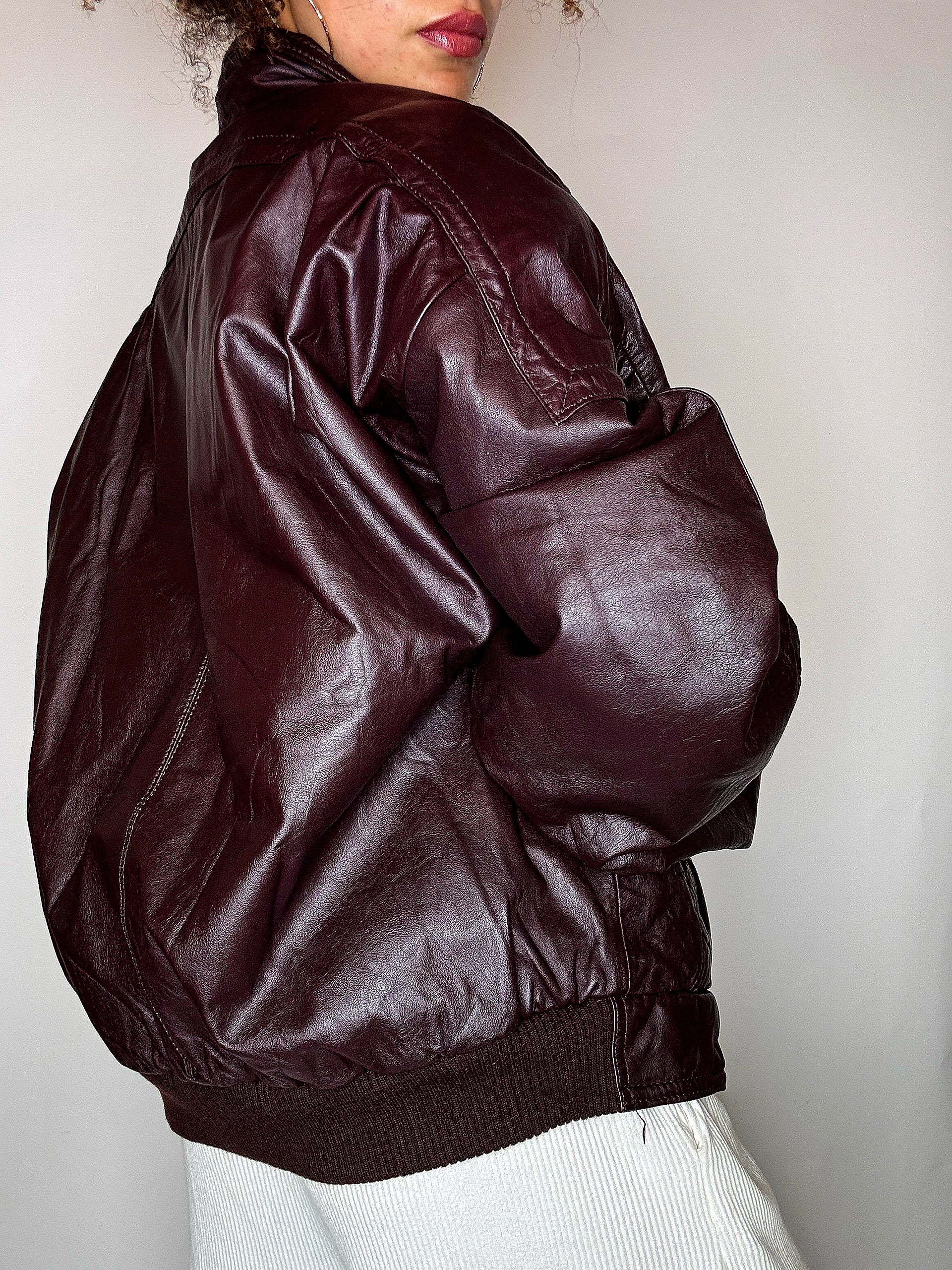 Vintage-Lederjacke in Burgunderrot, Größe L/XL