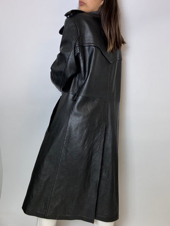 Trenchcoat en cuir noir long vintage M