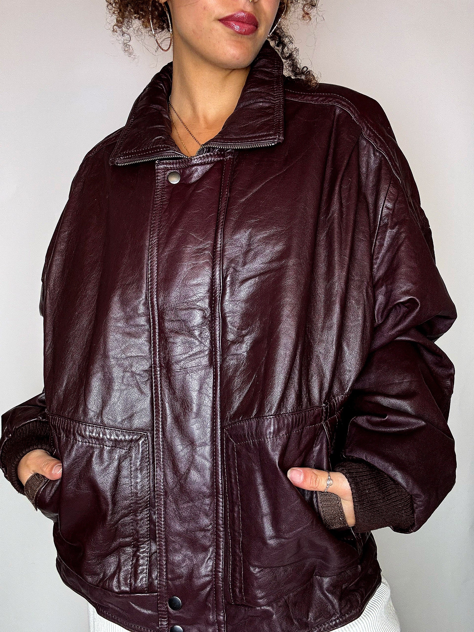 Vintage-Lederjacke in Burgunderrot, Größe L/XL
