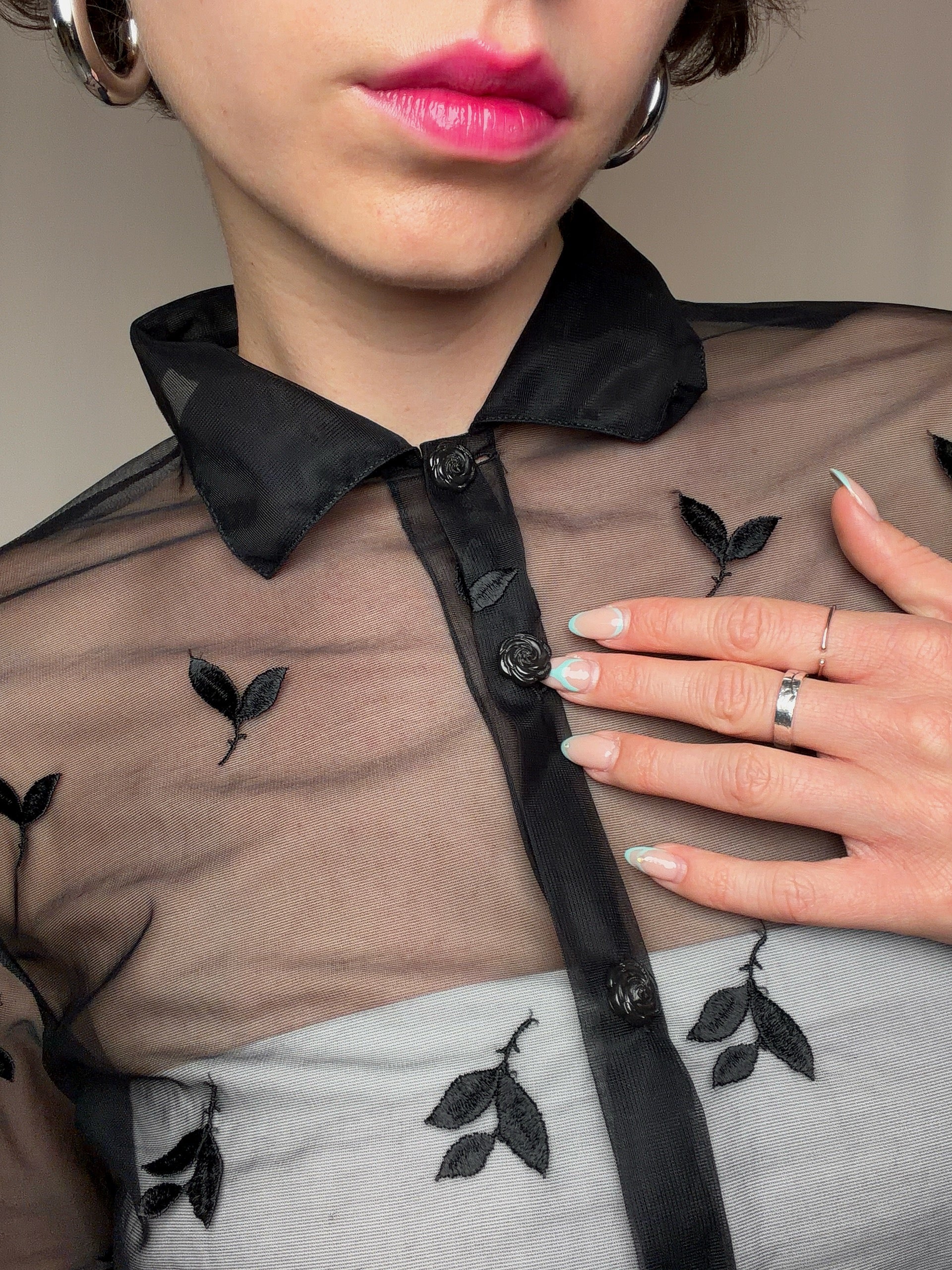 Transparente schwarze Vintage-Bluse Gr. S