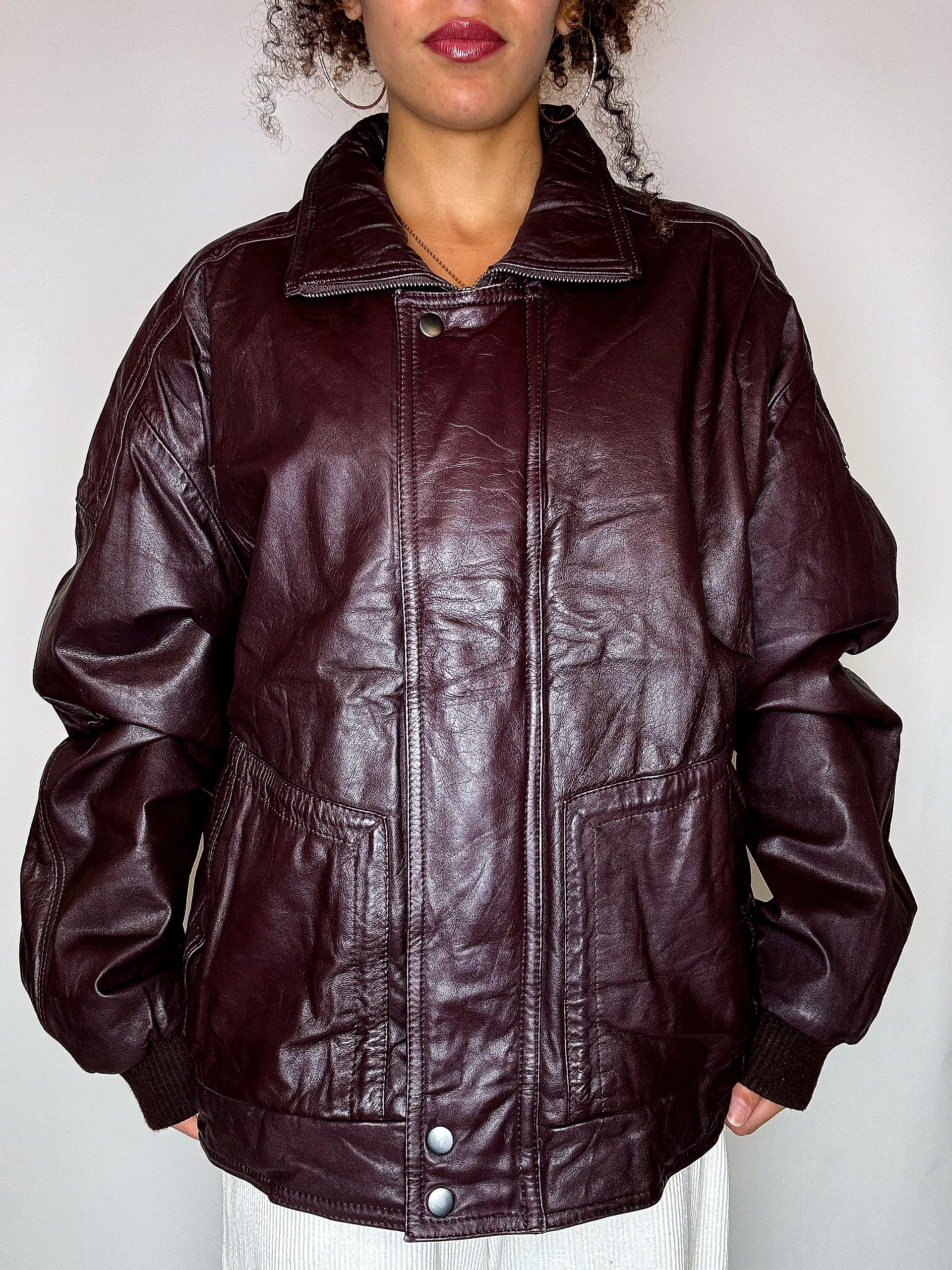 Vintage-Lederjacke in Burgunderrot, Größe L/XL
