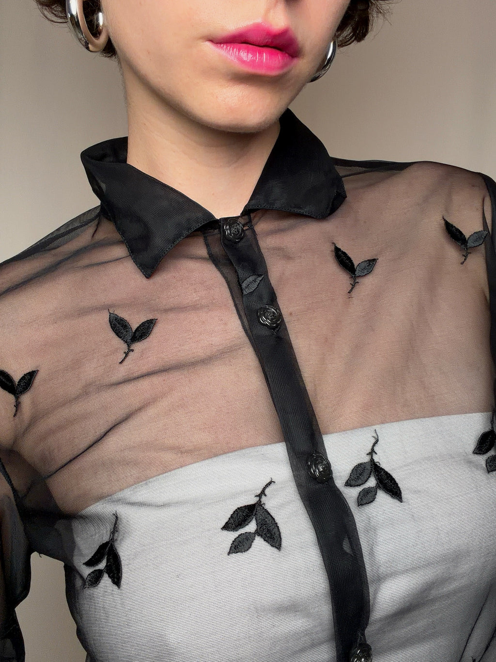 Transparente schwarze Vintage-Bluse Gr. S
