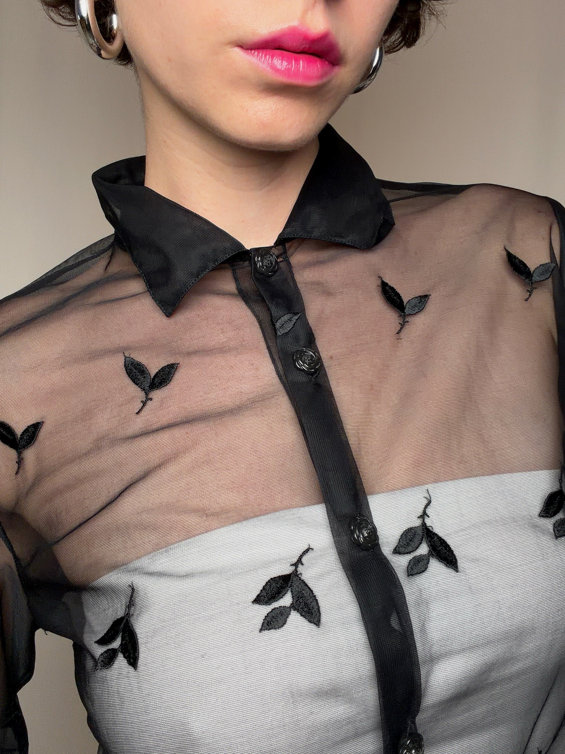 Transparente schwarze Vintage-Bluse Gr. S