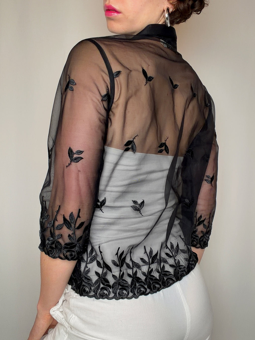 Transparente schwarze Vintage-Bluse Gr. S