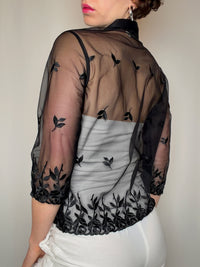Transparente schwarze Vintage-Bluse Gr. S