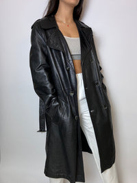 Vintage schwarzer Leder-Trenchcoat M