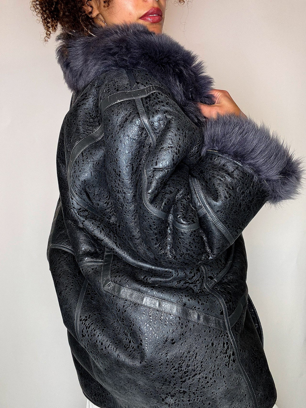 Shearling jacket avec fausse fourrure L vintage