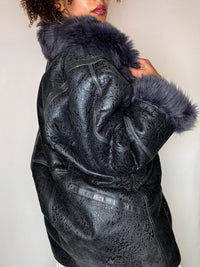 Shearling-Jacke mit Kunstpelz, Vintage-Größe, Größe L