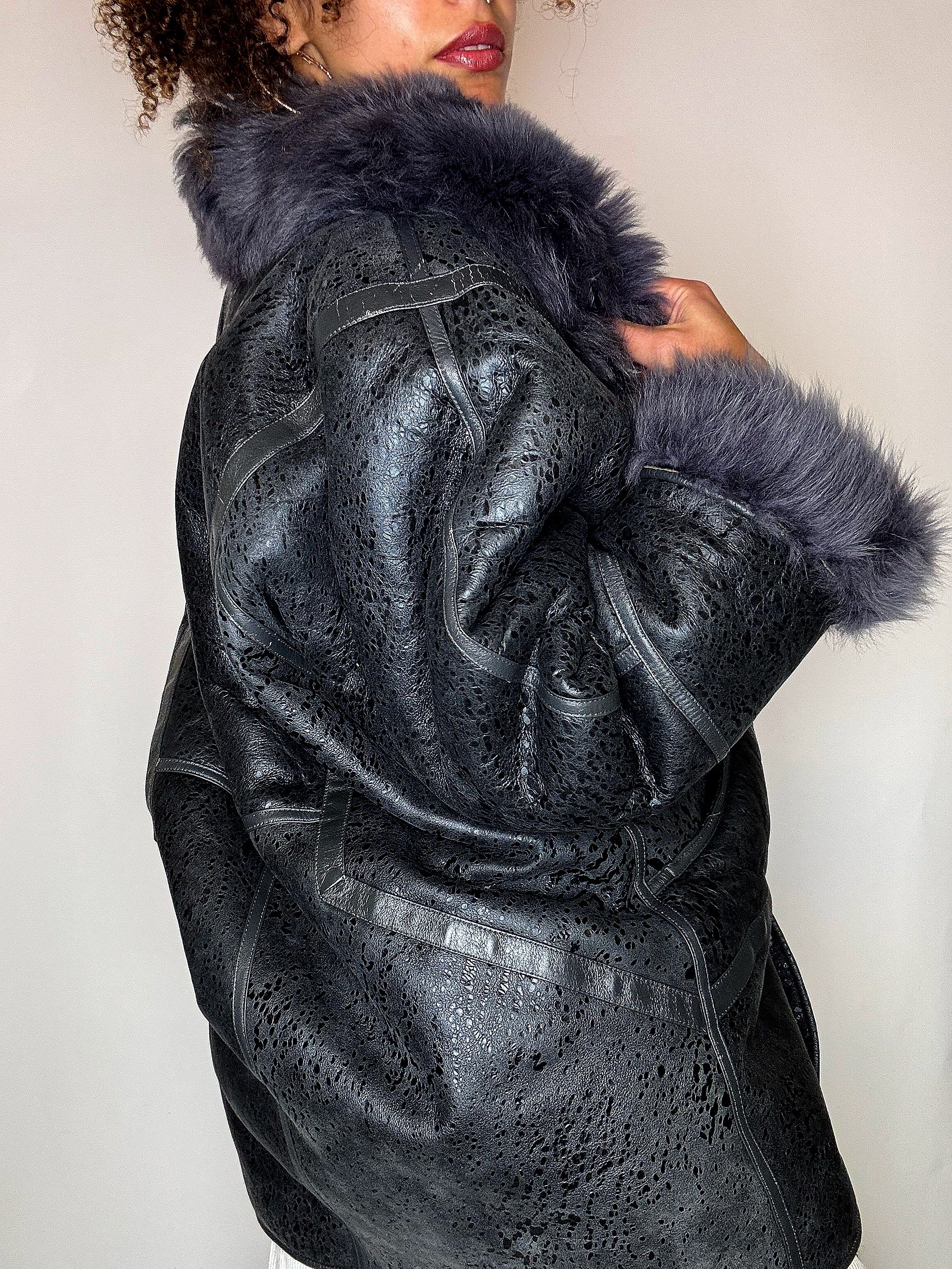 Shearling-Jacke mit Kunstpelz, Vintage-Größe, Größe L