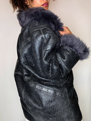 Shearling jacket avec fausse fourrure L vintage