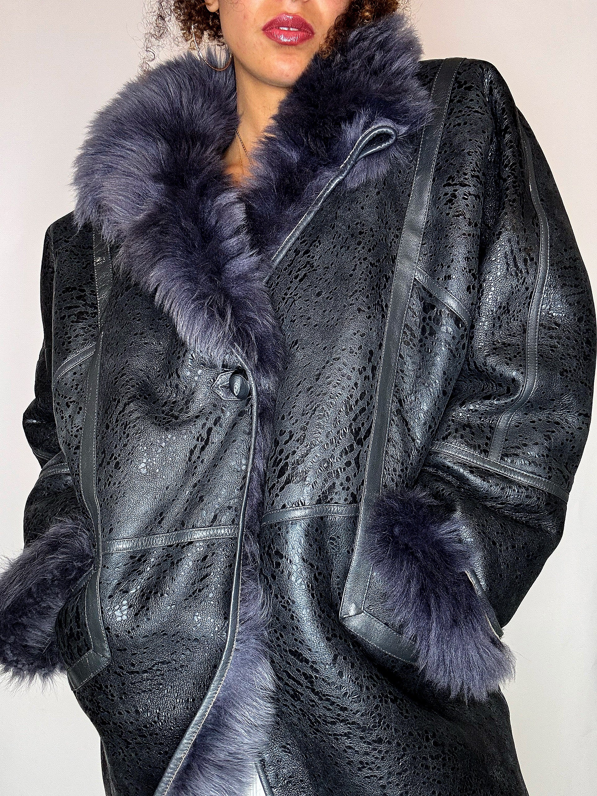 Shearling-Jacke mit Kunstpelz, Vintage-Größe, Größe L