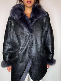 Shearling-Jacke mit Kunstpelz, Vintage-Größe, Größe L