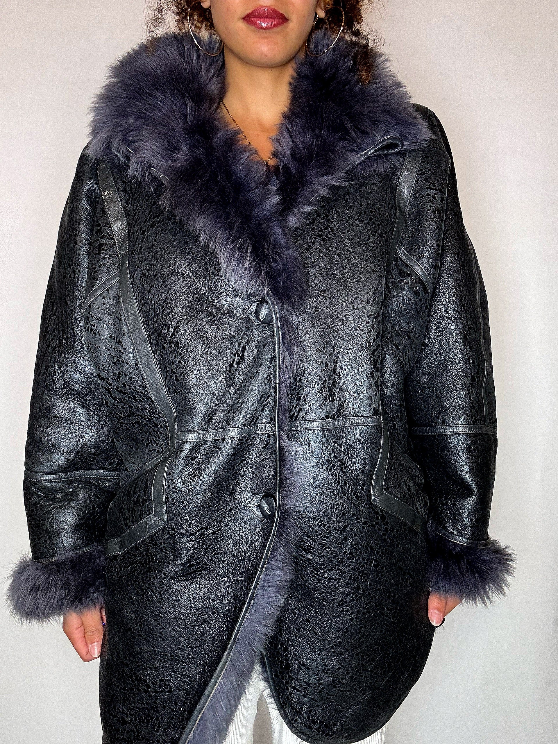 Shearling-Jacke mit Kunstpelz, Vintage-Größe, Größe L
