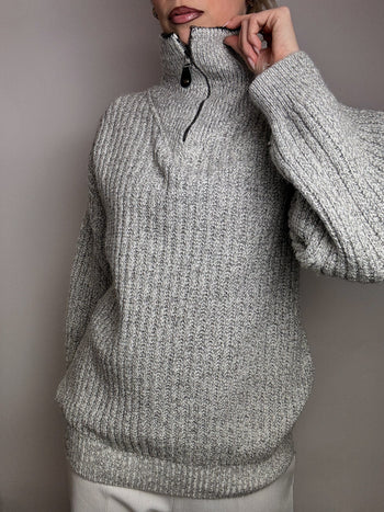 Pull col cheminée gris en maille XL vintage