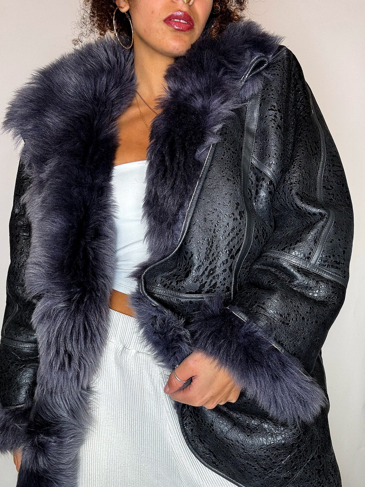 Shearling jacket avec fausse fourrure L vintage