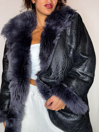 Shearling-Jacke mit Kunstpelz, Vintage-Größe, Größe L