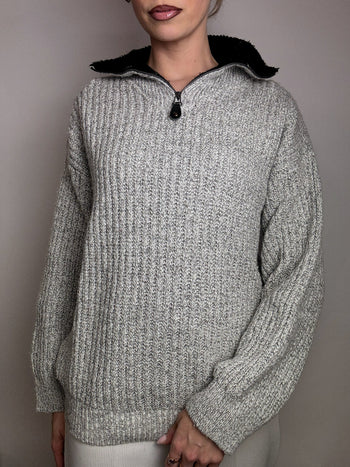 Pull col cheminée gris en maille XL vintage