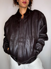 Vintage-Lederjacke in Schwarz und Braun, Größe M/L