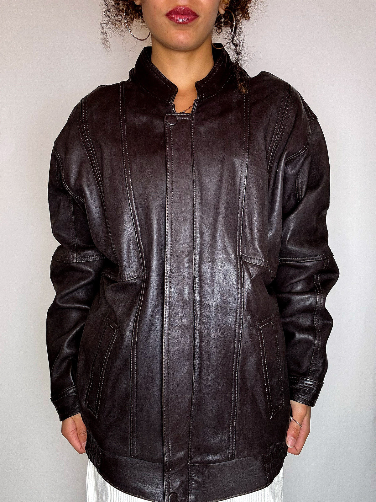 Vintage-Lederjacke in Schwarz und Braun, Größe M/L
