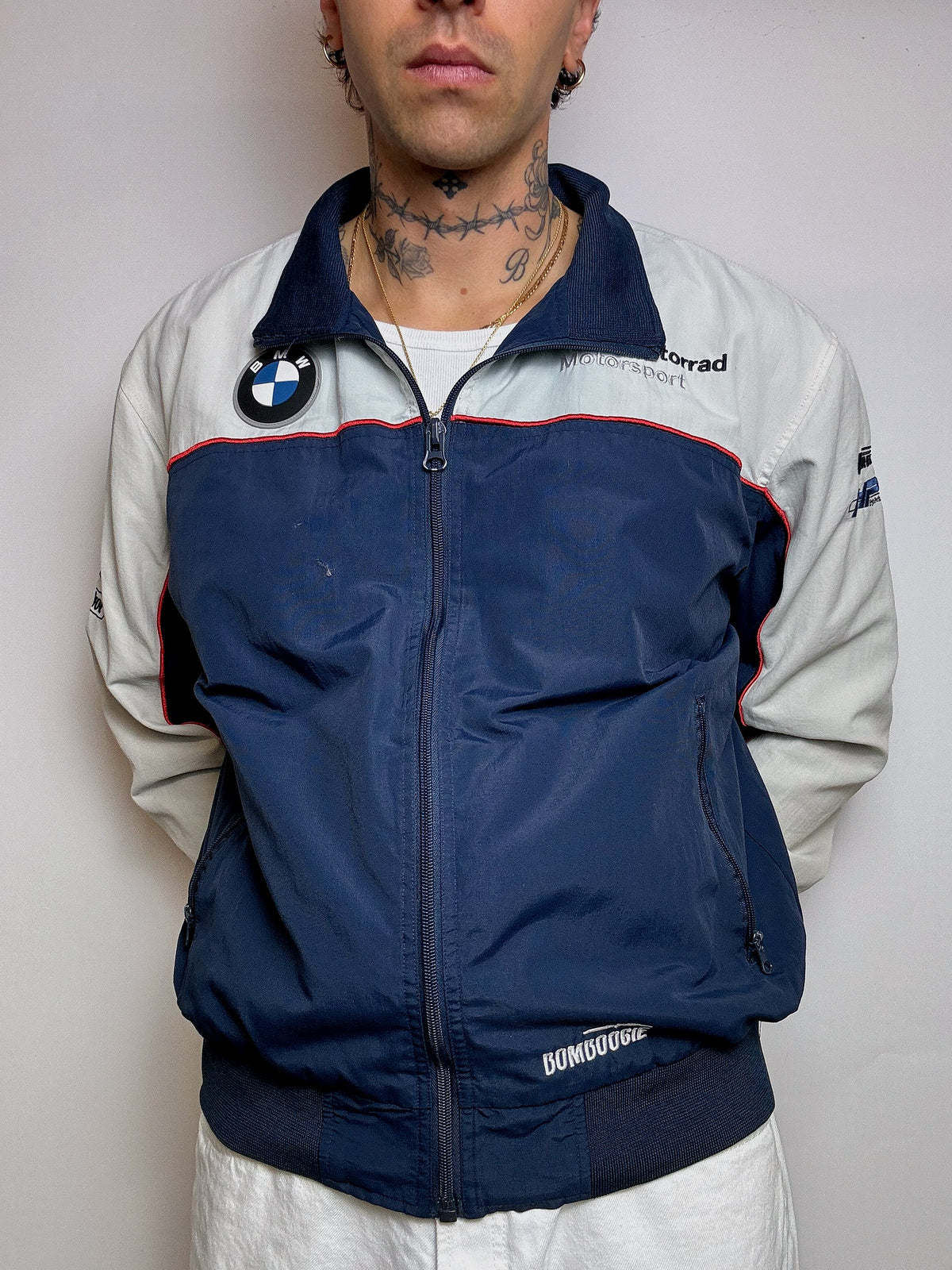 Veste de racing bicolore BMW L vintage