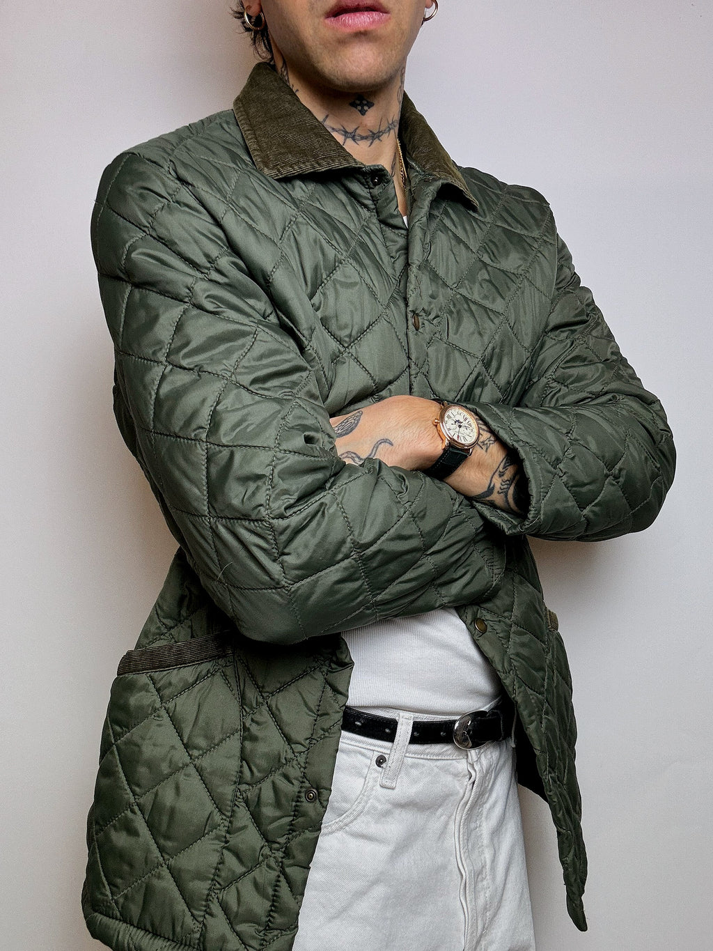 Vintage khaki quilted jacket L