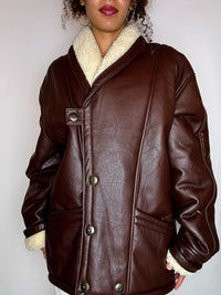 Manteau en peau de mouton retourné brun L/XL vintage