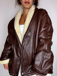 Manteau en peau de mouton retourné brun L/XL vintage