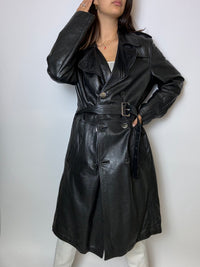 Vintage schwarzer Leder-Trenchcoat M