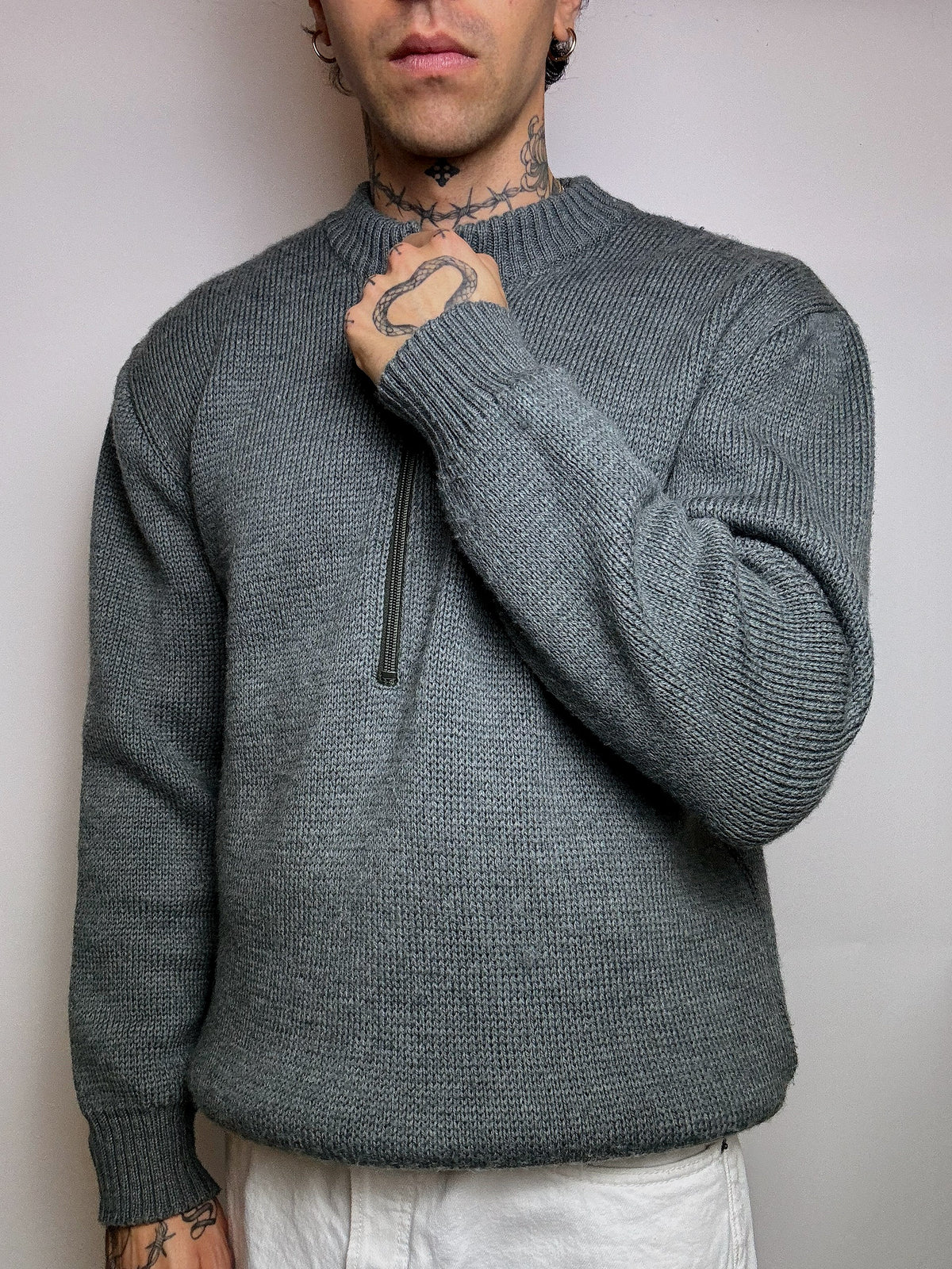 Vintage XL water green zip-neck knit sweater