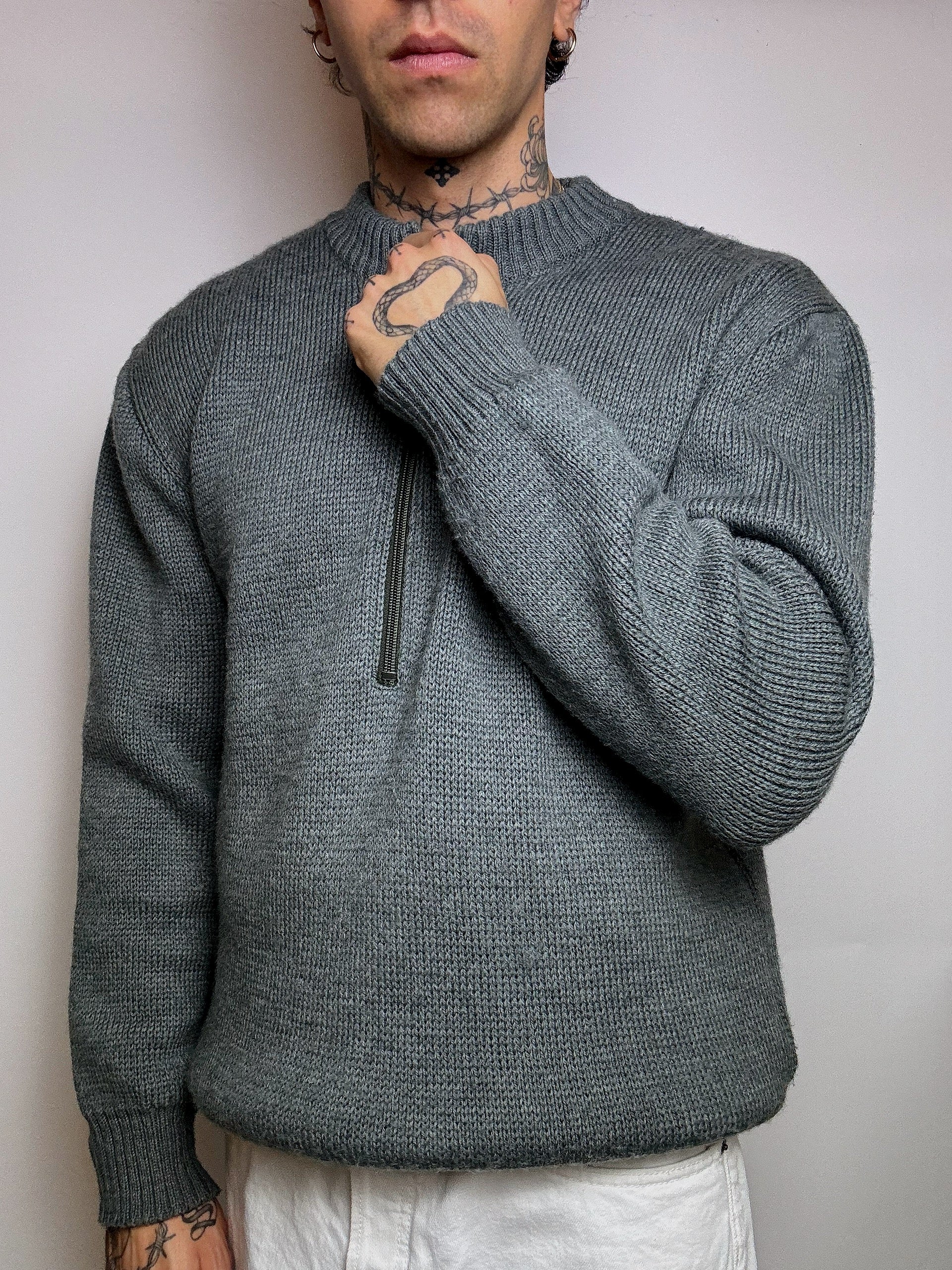 Vintage XL water green zip-neck knit sweater