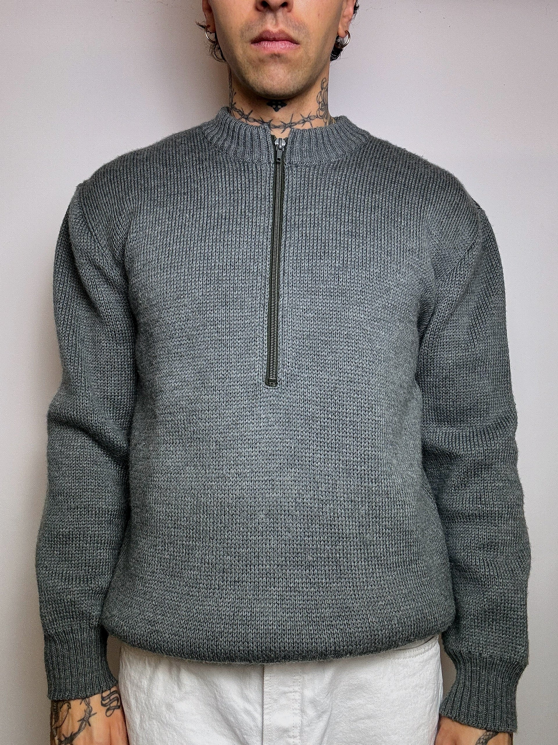 Vintage XL water green zip-neck knit sweater