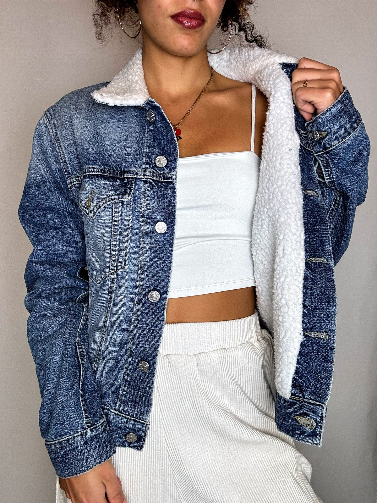 Sherpa denim jacket RIFLE XL vintage