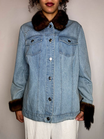 Veste denim avec détails fourrure S/M vintage