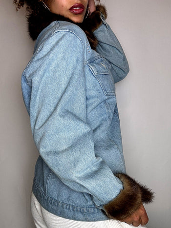 Veste denim avec détails fourrure S/M vintage