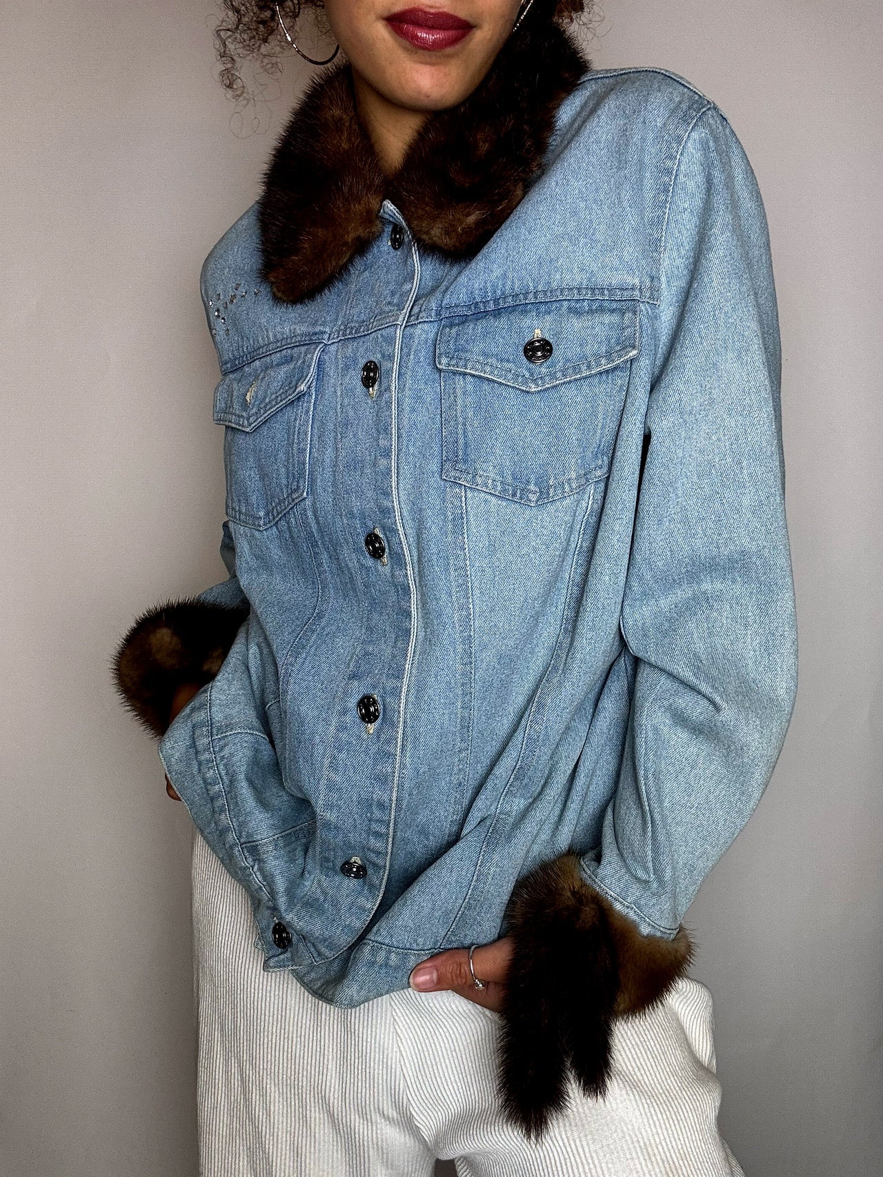 Veste denim avec détails fourrure S/M vintage
