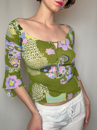 Grünes Mesh-Oberteil mit Vintage-S-Muster
