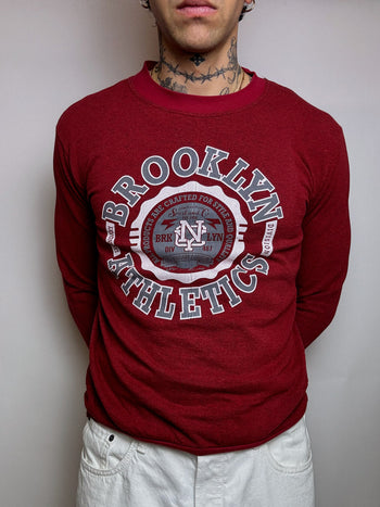 Sweat à col rond rouge BROOKLYN ATHLETICS M vintage