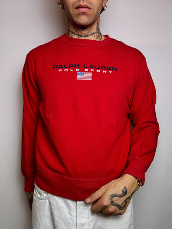 Sweat à col rond rouge RALPH LAUREN M vintage